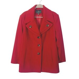 London‎ Fog Red Wool Blend Car Coat Womens XXL Button Front Dress Jacket